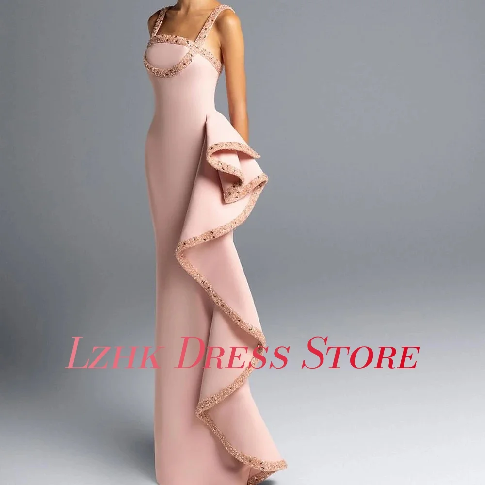 تخصيص مثير جيرسي حورية البحر السباغيتي الأشرطة مطرزة كريستال الديكور مساء اللباس أزياء أكمام فساتين مناسبة مخصصة