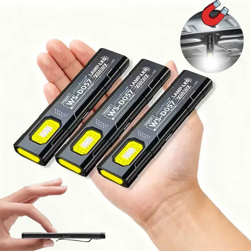 

Mini EDC Pocket Flashlight COB Tail Magnet Rechargeable Keychain Lantern with Hat Clip Light for Camping Running Working Light