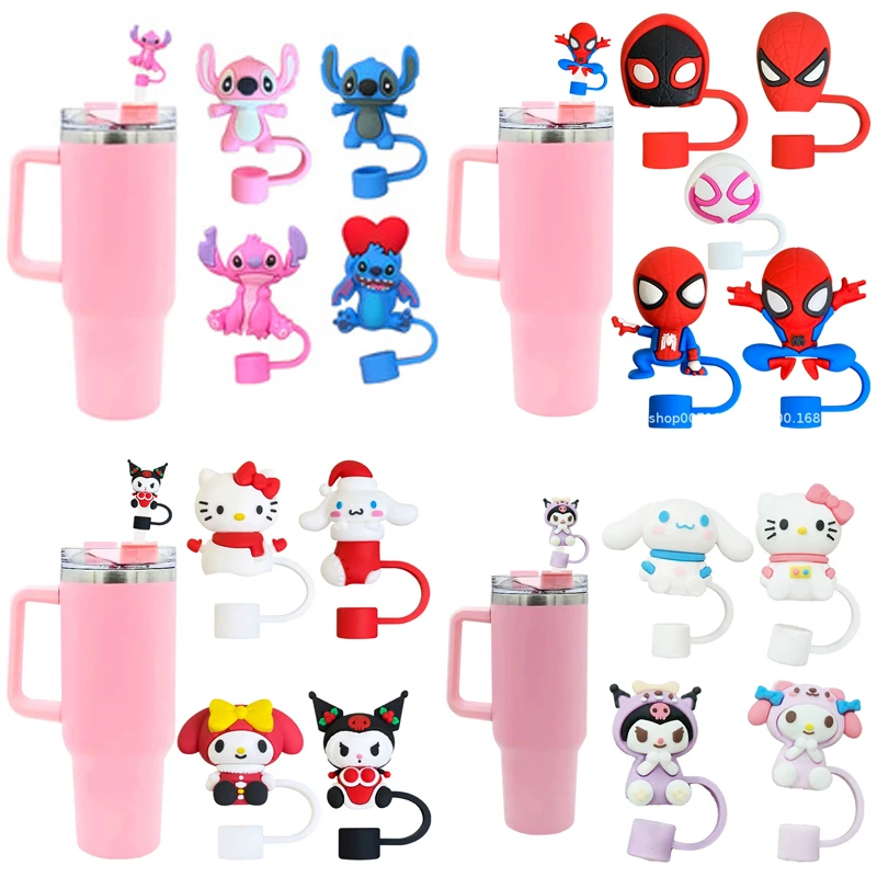 3D Sanrio Stitch Mickey Series Straw Cover Cap for Stanley Cup 10mm Silicone Straw Tips Lids Reusable Dust-Proof Straw Topper