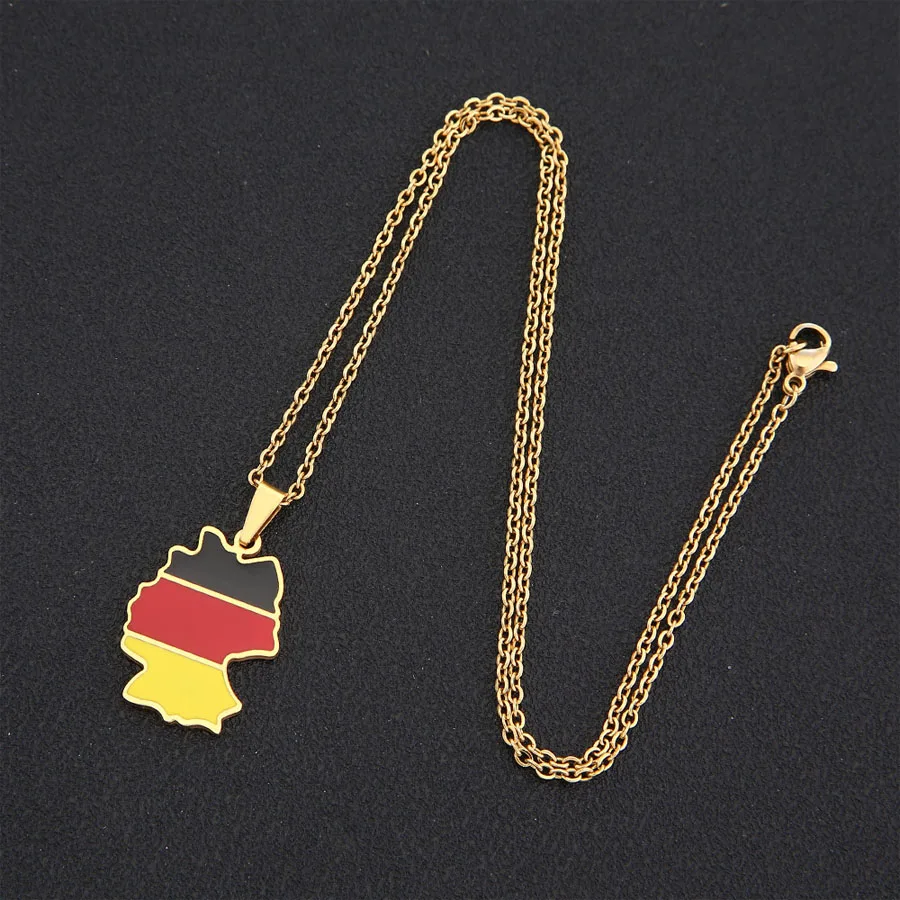 Stainless Steel Germany Map Necklace, Men Women Ethnic Style Couple Titanium Steel Pendant Necklace