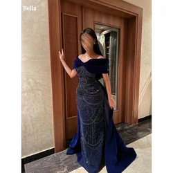 Bella Customized Beading Sequins Off the Shoulder robes de soirée Velvet Strapless Party Dresses Floor-Length Prom Dress 2024