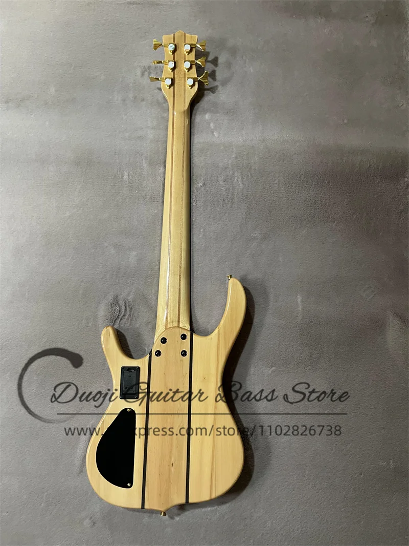 6 Strings Fretless Electric Bass SMi Guitar Squilted Maple Top Golden Bridge Active Battery  Factory Custom