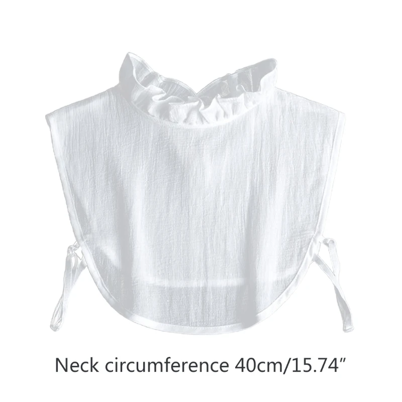 Women Stand Ruffled False Fake Collar Shirt Accessories Hollow Out Keyhole Adjustable Necktie Dickey Detachable White Pullover