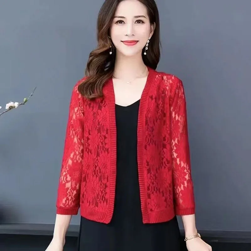 Women's Clothing Summer Cardigan new high-end lace shawl jacket thin design showcasing elegant temperament anti-aging Sweaters