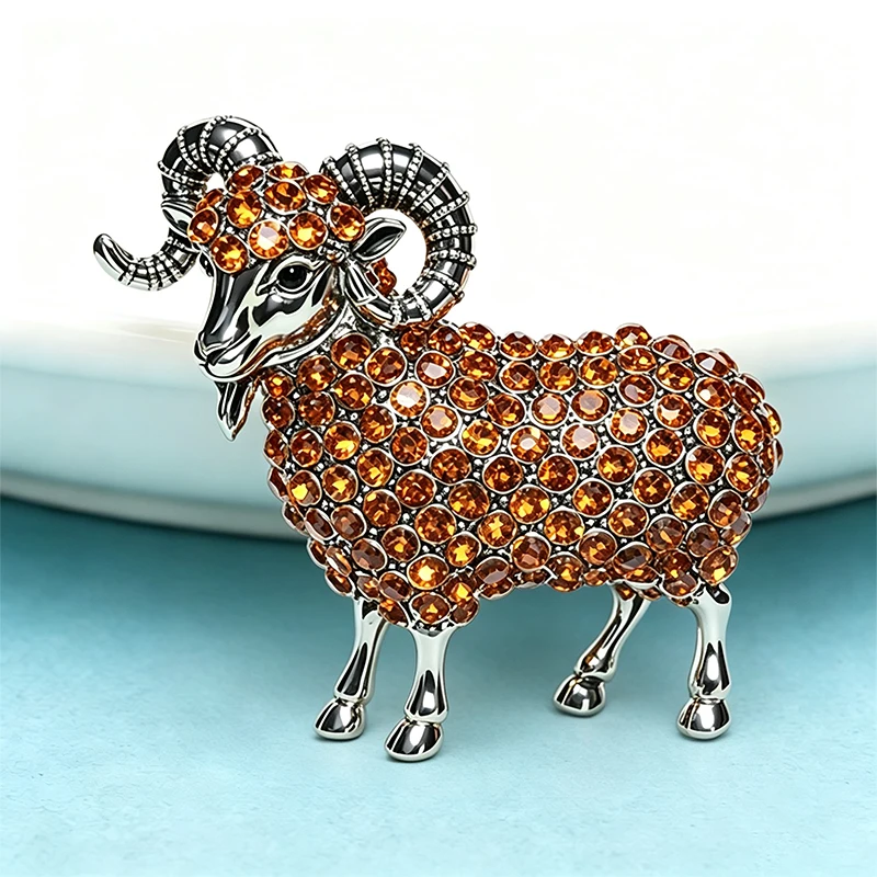 Wuli&baby Vintage Handsome Goat Brooches For Women Unisex Rhinestone Animal Brooch New Year Pins Gifts