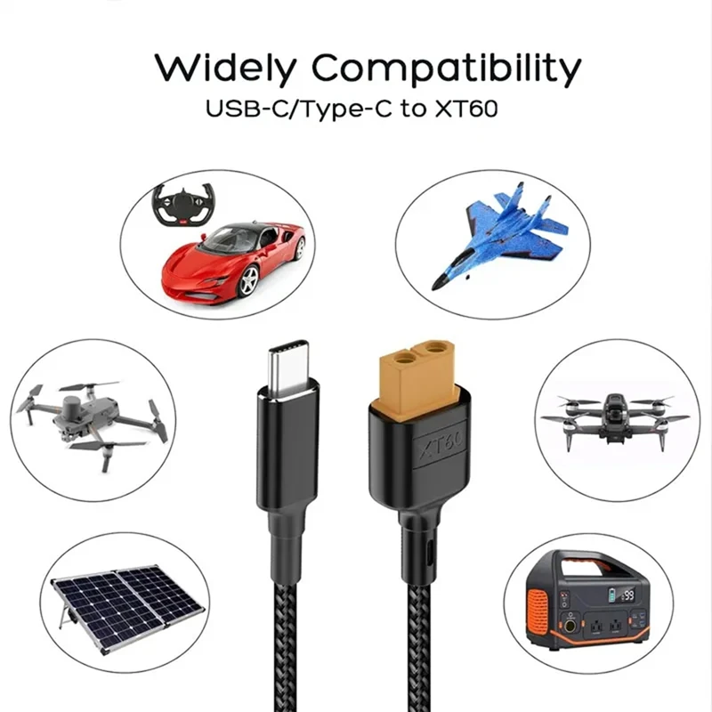 USB-C Type-C To XT60 Charging Cable PD 100W 20V/5A Charging Cable For Tool-Kitrc M7 M6 M6D M8S Charger,Solar Panel.