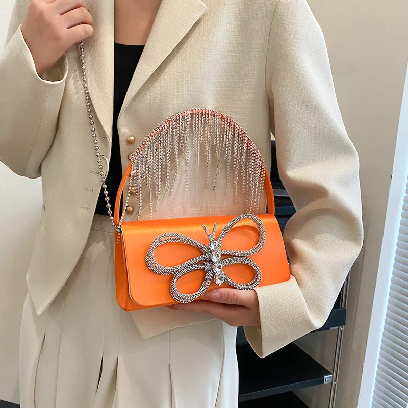 

Дизайнерские сумки через плечо, роскошная женская вечерняя сумка-клатч с бабочкой и стразами, дизайнерская Свадебная сумка-кошелек