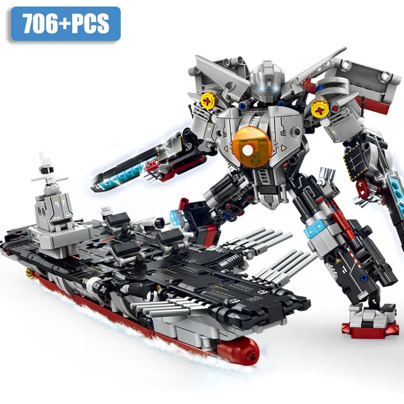 

Technical MOC 706pcs Deformation Robot Military Aircraft Fighter Carrier Building Blocks DIY Mecha Bricks Toys For Children Gift