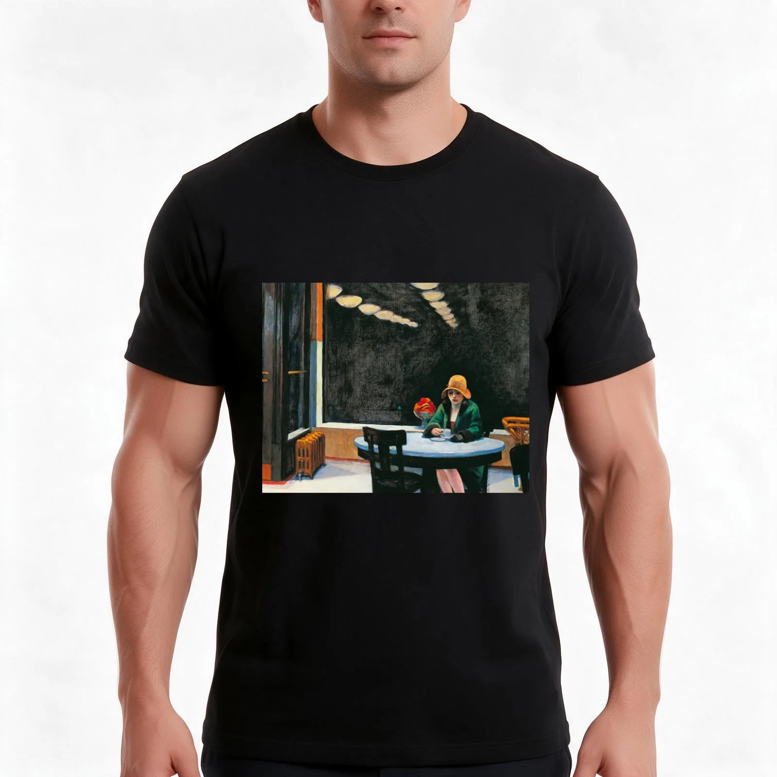Edward Hopper - Automat (1927). American Realism T-Shirt, Summer Casual Cotton Tee, Oversized Streetwear Tops, Unisex Men Women