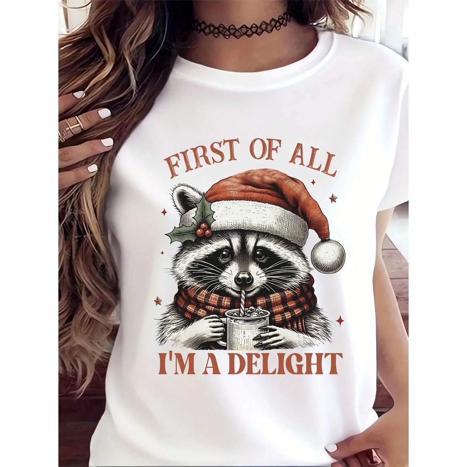 Christmas Raccoon T-Shirt First Of All I'm A Delight Funny Holiday