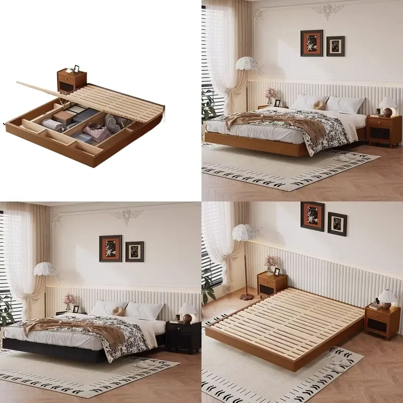 for All Solid Wood Tatami Floor to Ceiling Bed Without Bedside Encrypted Row Skeleton Suspended Bed 1.5m Household Nordic