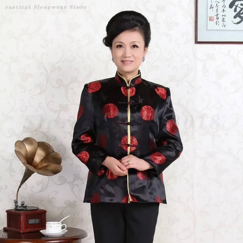 Vintage Button Cheongsam Top Tang Clothes Women Satin Jacket Chinese Tradition Tang Style Outerwear New Year Birthday Coat S-3XL