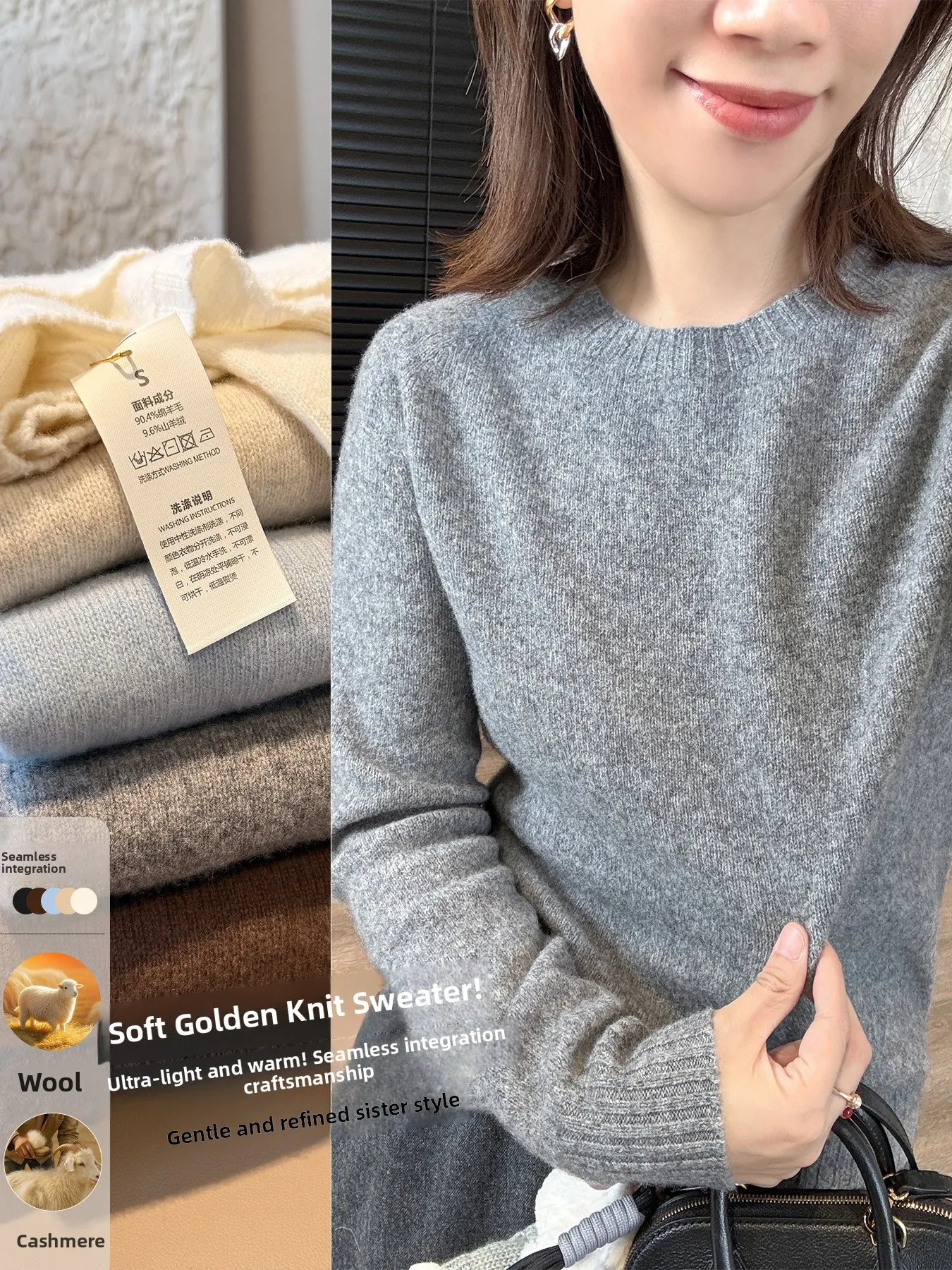 

Высококачественный шерстяной свитер Camere Sl Цельный облегающий мягкий удобный женский вязаный длинный свек круглый Ne Sw...