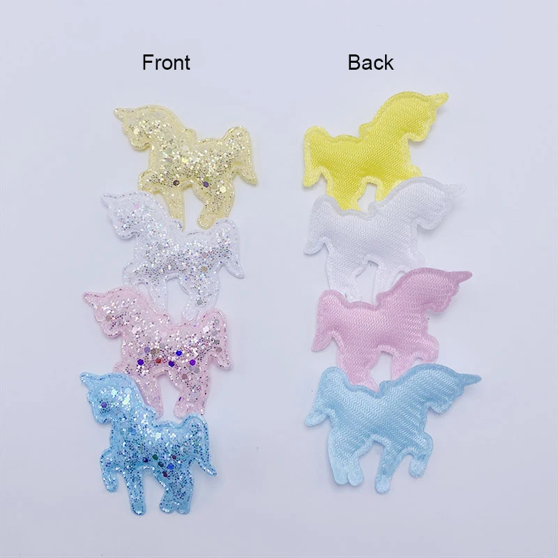 40 Stück 4CM Glitzernde Einhorn-Applikationen zum Aufnähen, DIY Handgemachte Haarspangen & Stoff-Dekorationszubehör – Detail 7
