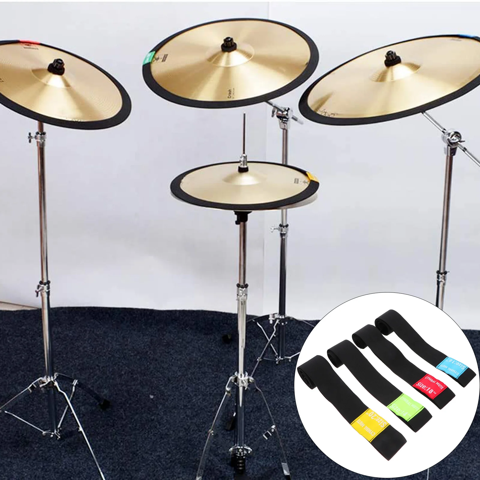 

4pcs Cymbal Mute Pad Polyester Drum Practice Noise Reduction Tape For Hearing Protection Drum Accessory Instrument