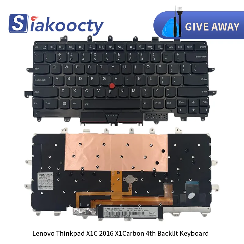 

New Laptop Keyboard for Lenovo Thinkpad X1 Carbon 4th Gen 4 MT: 20FB 20FC Backlight Keyboard X1C 2016 US English