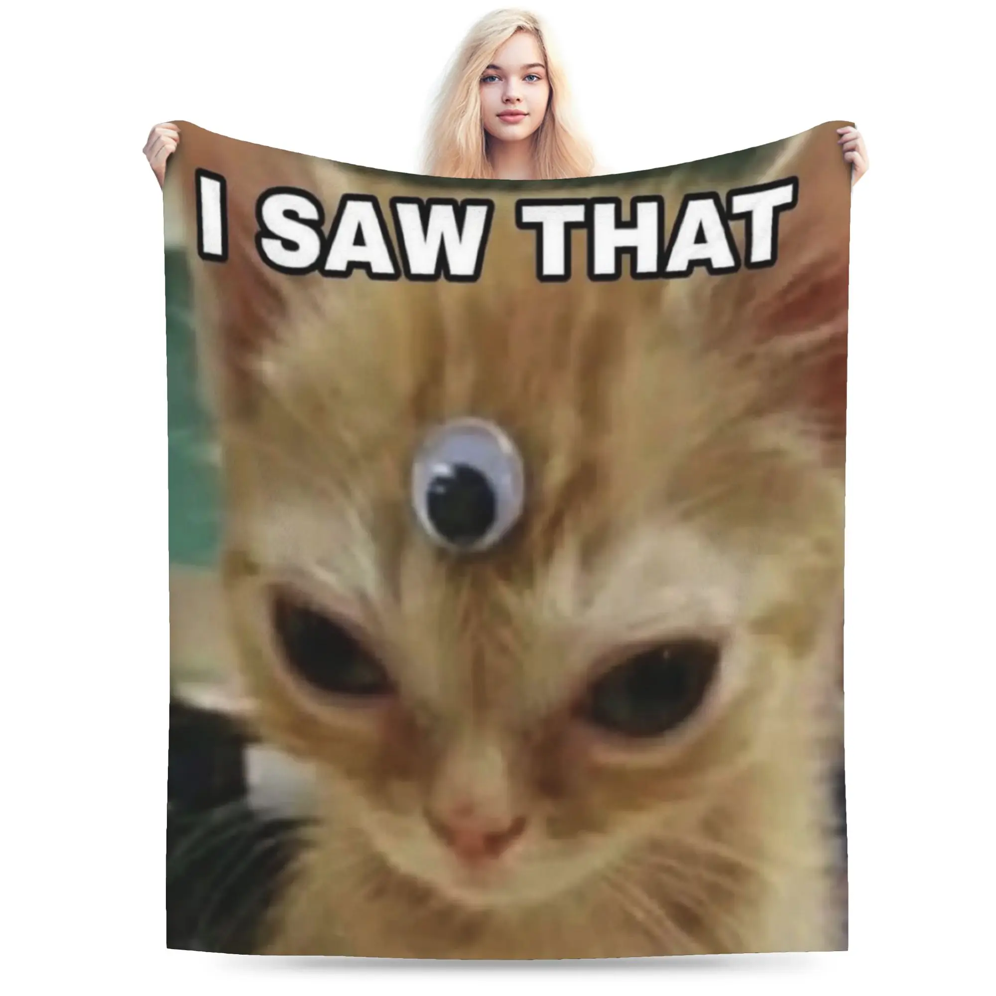 funny cute cat cats memes  meme Merch Blankets Lightweight Thin Fleece  Throw Blanket Relax Quilt