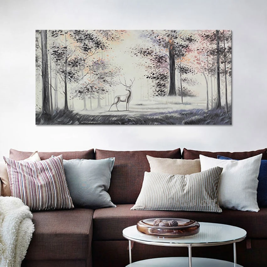 

Abstract Handmade Scenery Art Oil Painting, Modern Living Room Decor, Unframed Sika Deer in the Forest, Hand Pictures Wall Art