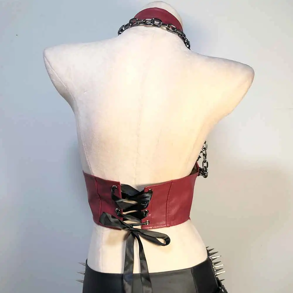 Goth Tops PU leather Black Alternative Rave Spike Punk Rock Clothes Festival Spiked Gothic Tank Emo Clothing Y2K Chain Grunge