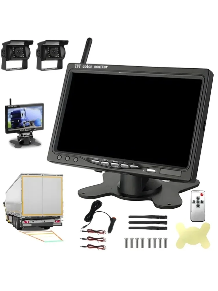 Ten 7-calowy bezprzewodowy system kamer cofania z podwójną kamerą oferuje noktowizję w wysokiej rozdzielczości 1080P i jest odpowiedni dla ciężarówek, pojazdów terenowych, przyczep i pojazdów — 2