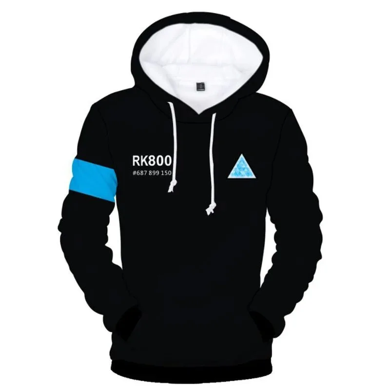 

Game Detroit: Become Human Connor RK800 3D Print Oversized Hoodie Long Sleeve Hooded Pullover Loose Casual Warm Sweatshirt Men