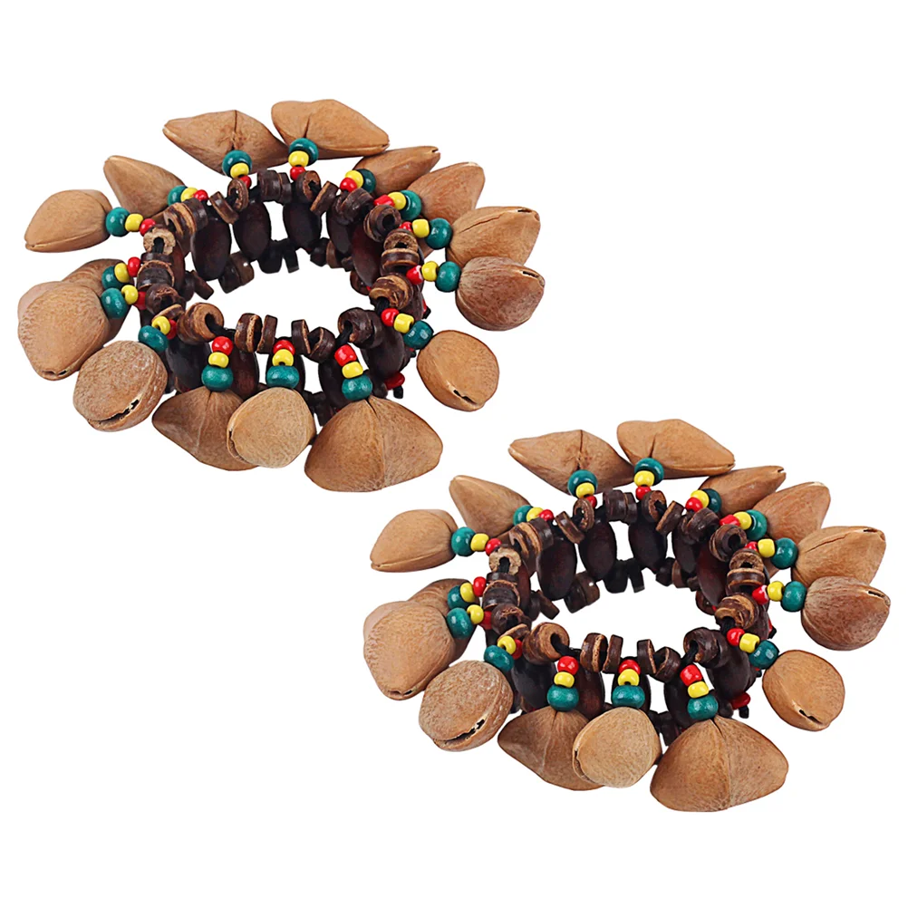 2 Pcs African Nutshell Handbell Instrument Toy Bracelets Drum Musical Tribal Style Bangles