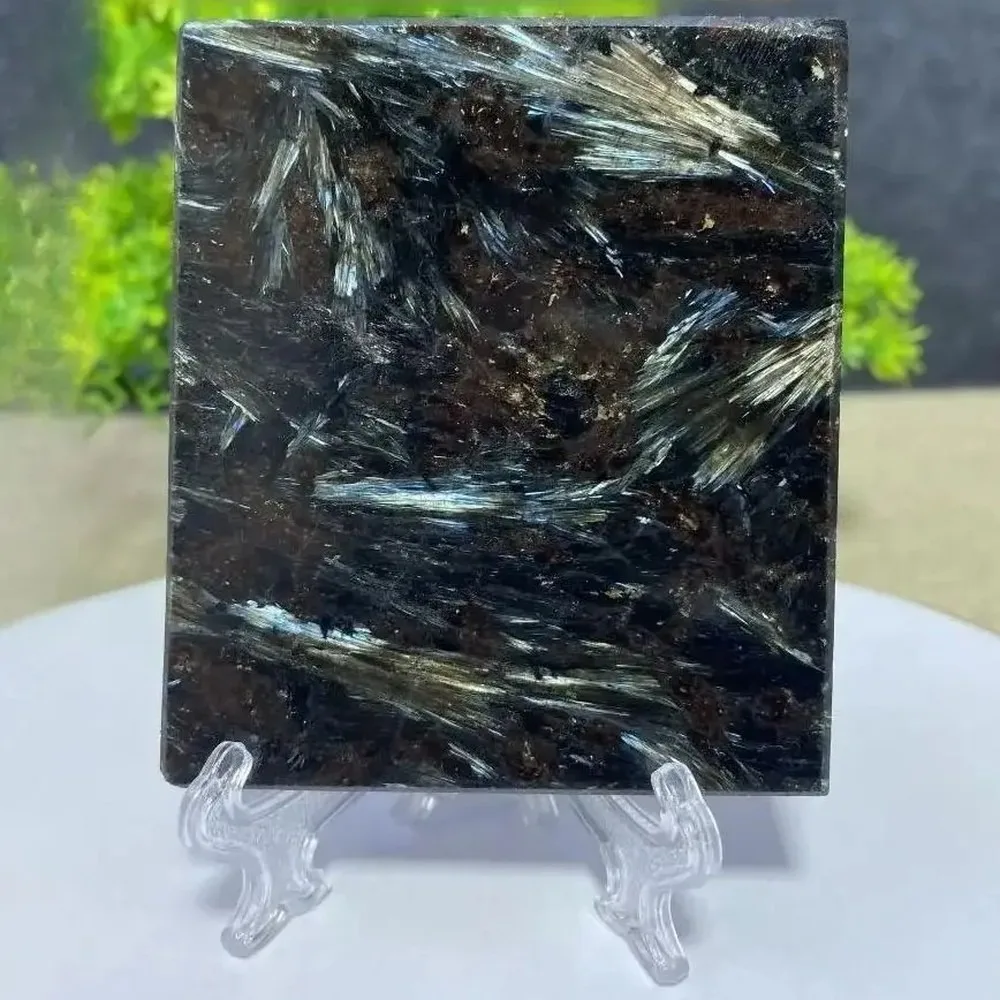 Natural Blue Flash Garnet Astrophyllite Slab Crystal Slice, Raw Gemstone for Reiki Healing, Meditation, Energy