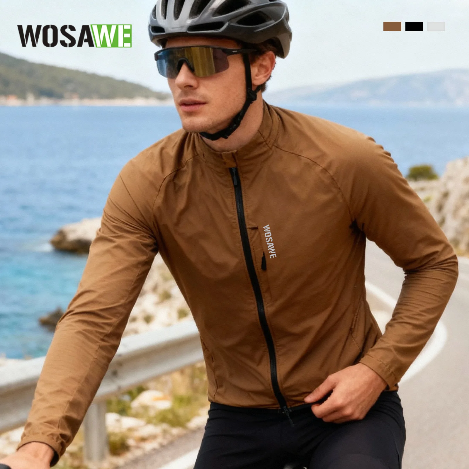 WOSAWE New Cycling Windbreaker Bicycle Jersey Long Sleeve Lightweight Men Windproof Breathable MTB Road Bike Top Clothes