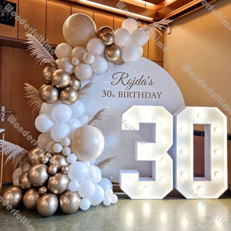 

87pcs 30th Birthday Party Decoration Chrome Champagne Balloon Garland Wedding Decor Natural Sand Matte White Balloon Arch Kit