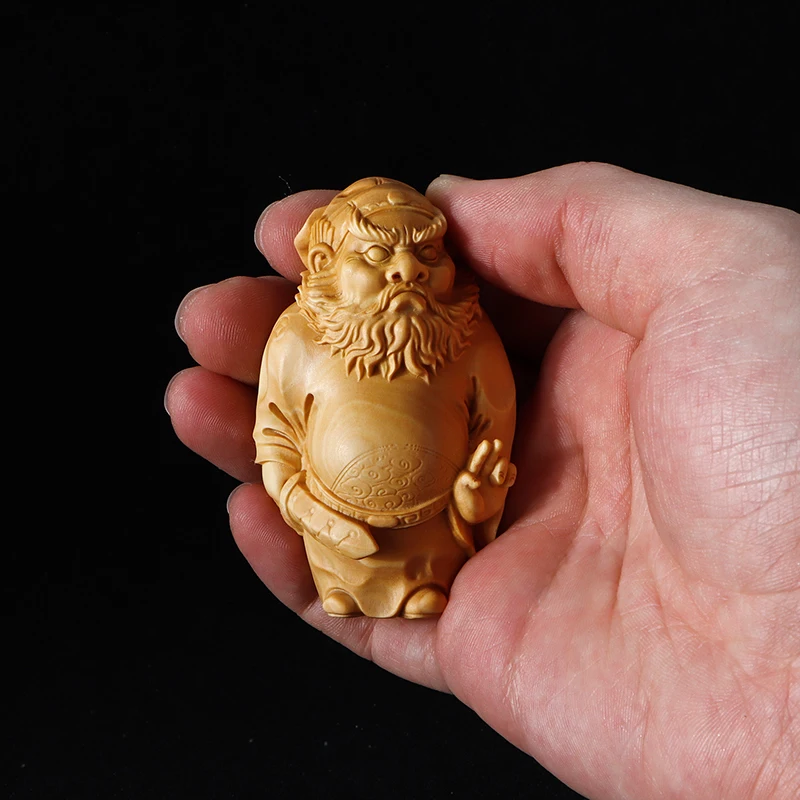 yellow poplar wood carving to overcome the devil Zhong Kui character hand play piece