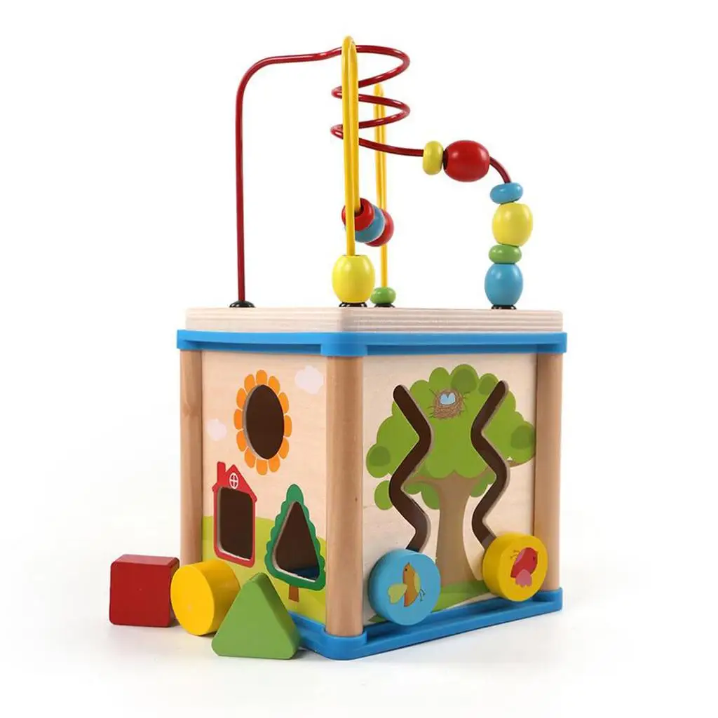 Kids Activity Wooden Bead Maze Shape Sorter Multi-Function