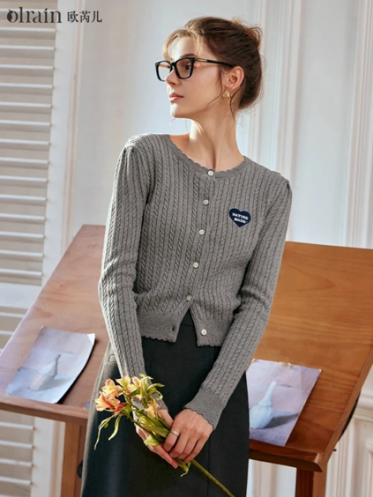 

OLrain 100%Cotton Cardigan Woman 2024 Spring Embroidery O-Neck Long Sleeve Retro Academic Knitwear Women's Sweaters O24CZ85662
