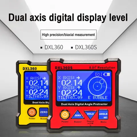 DXL360 DXL360S 이중 축 각도 각도기 경사계 디지털 각도 미터 레벨 게이지 진단 도구, 5 면 마그네틱 베이스 포함