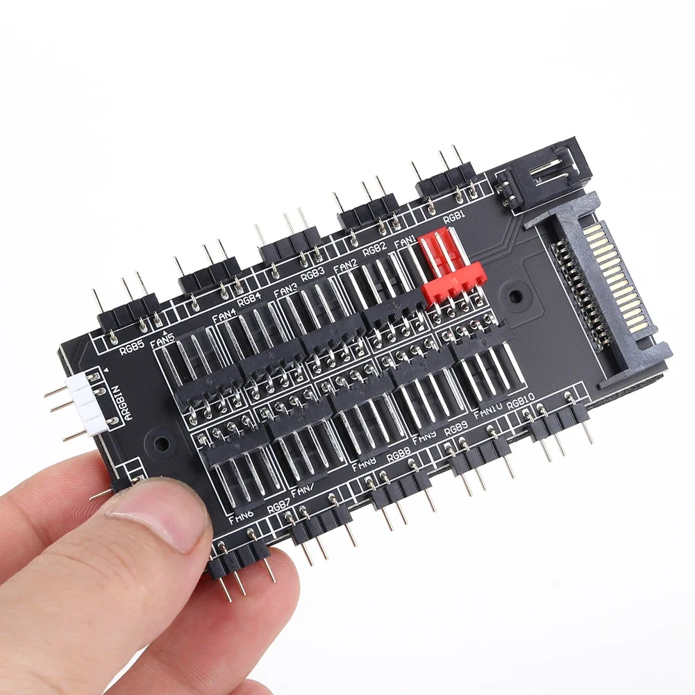 2 in 1 Fan Controller 5V 3PIN ARGB SATA Power Fan Splitter HUB 12V 4PIN PWM Computer Accessories 10 Way for PC Chassis Case