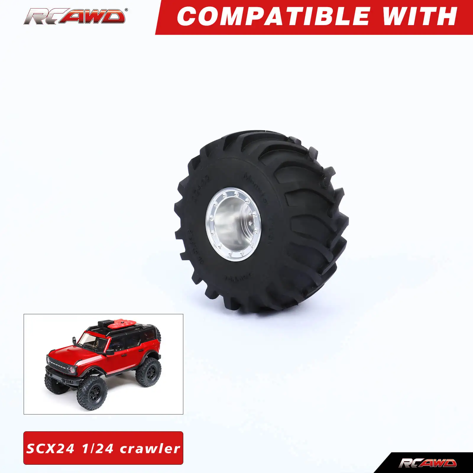 Alloy 4pcs 1.0 Metal  RC Wheel tire 68MM * 32MM H7 no glue needed for Axial 1/24 SCX24 crawlers upgrades parts