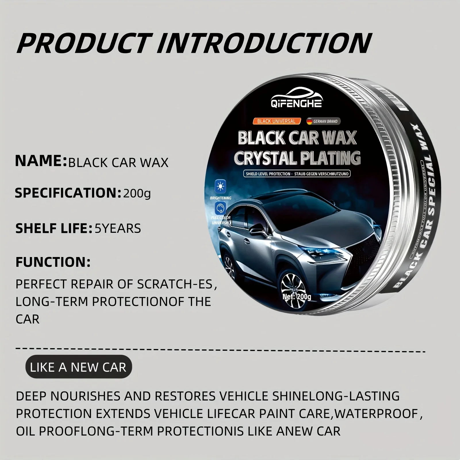 Black Car Wax Scratch Repair Decontamination Light Up Maintenance Wax Car Paint Maintenance Plating Film 200G Car Maintenance Su