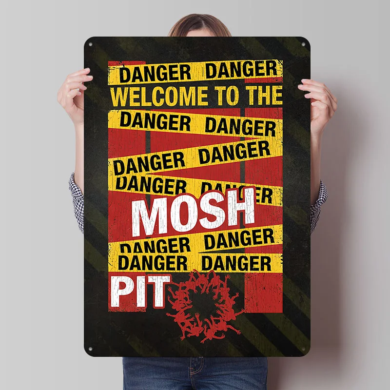 Danger Zone Mosh Pit Headbanger Zone Printing Poster Customized Retro Wall Art Vintage Metal Signs for Room Home and Decoration