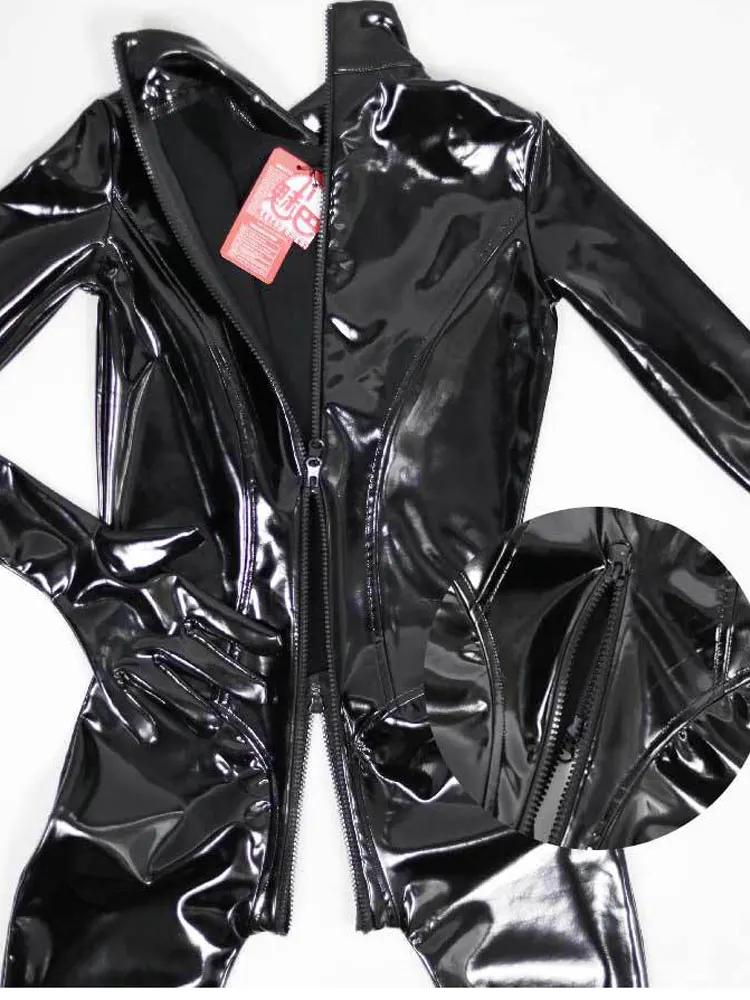 موضة كامل الجسم بذلة المرأة اللاتكس الأمونيا مثير بولي PU لامعة ارتداءها طويل القامة طوق المشكل ارتداء ملهى ليلي أداء الرقص الجوارب