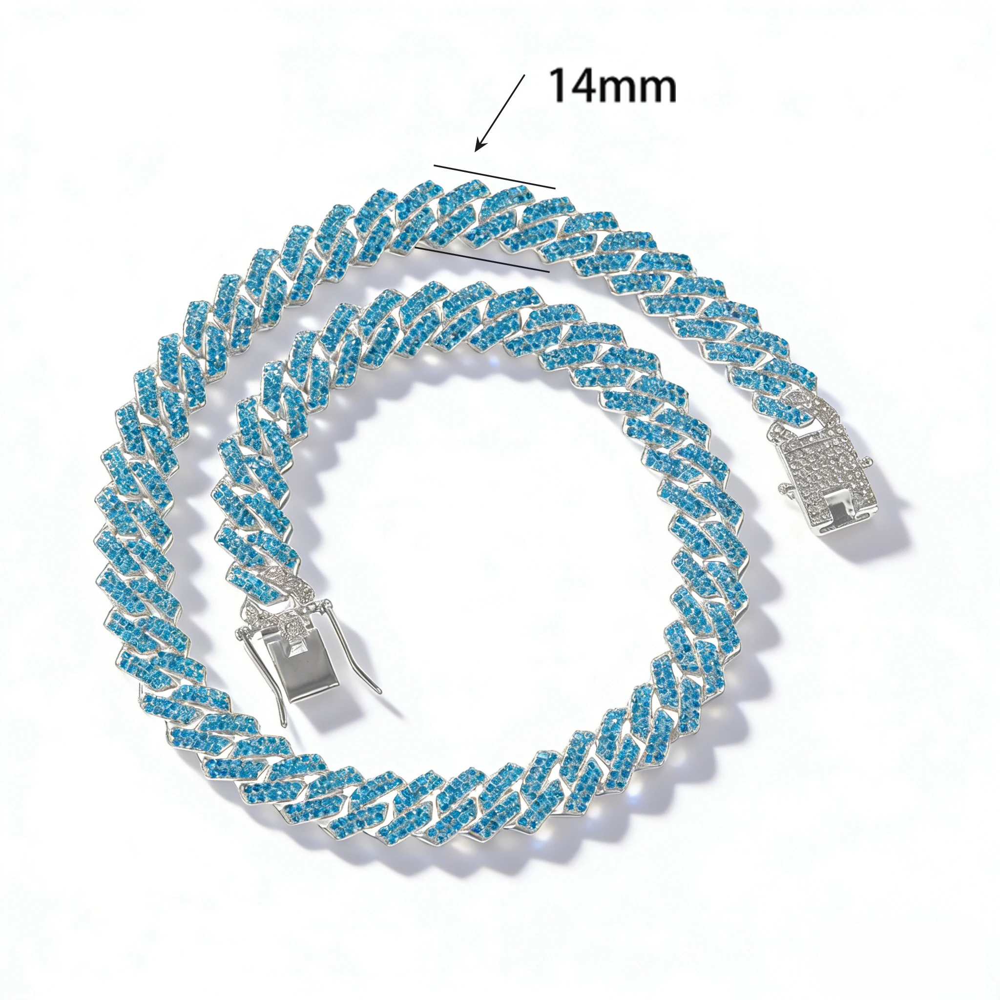 Hip Hip T-shape Green Zircon Rhinestones Miami Cuban Link Chain Choker Necklace 13mm Iced Out Gold Silver Color Jewelry 14inch