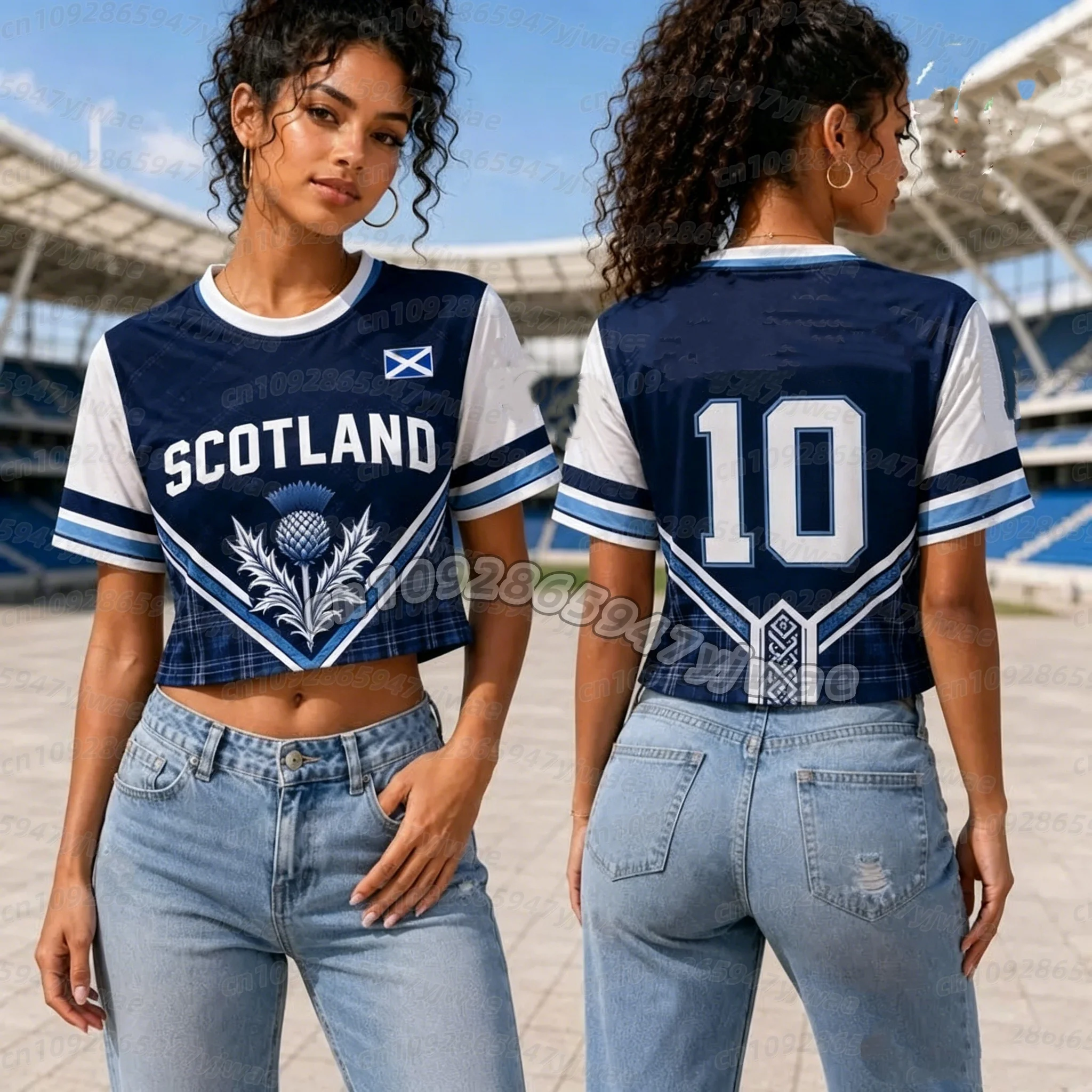 2026 New Women Scotland Soccer Fans Crop Top Jersey Cheerleaders Football Tee Women Football Jersey, Short Sleeve Women T-Shirt view 5