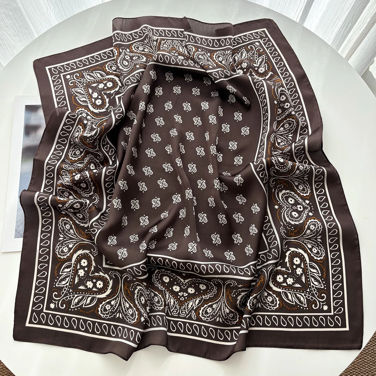 Luxury Square Scarf For Women Ladies Paceley Hijab 70*70cm Elegant Neckerchief Bandanas Soft Stain Faux Silk Scarves Shawl Warps image 2
