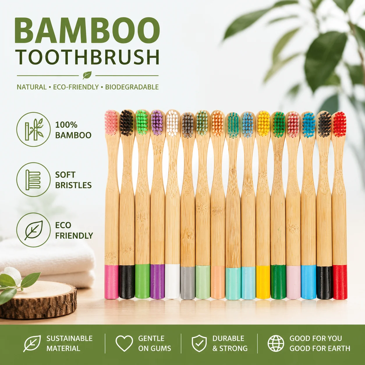 Painted Cylinder Bamboo Toothbrush for Children, Soft Bristles, Suitable for Boys and Girls, Baby, Home Use, Cleaning Toothbrush