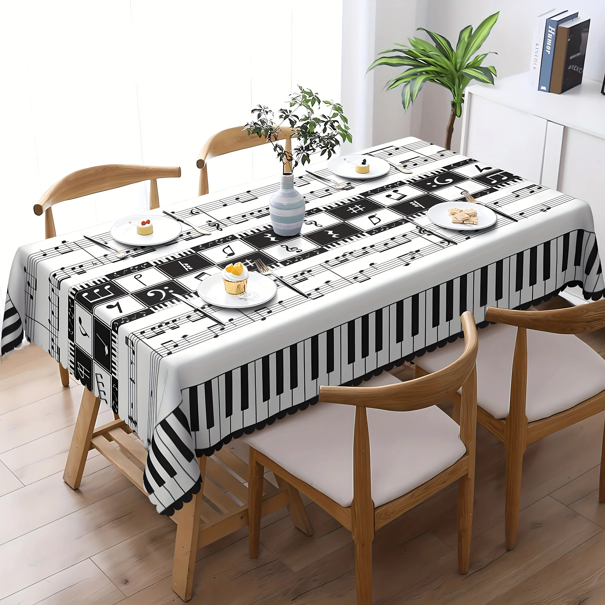 Piano Music Note Print Tablecloth Piano Room Decor Musical Theme Washable Rectangle Table Cloth Kitchen Party Dining Table Decor