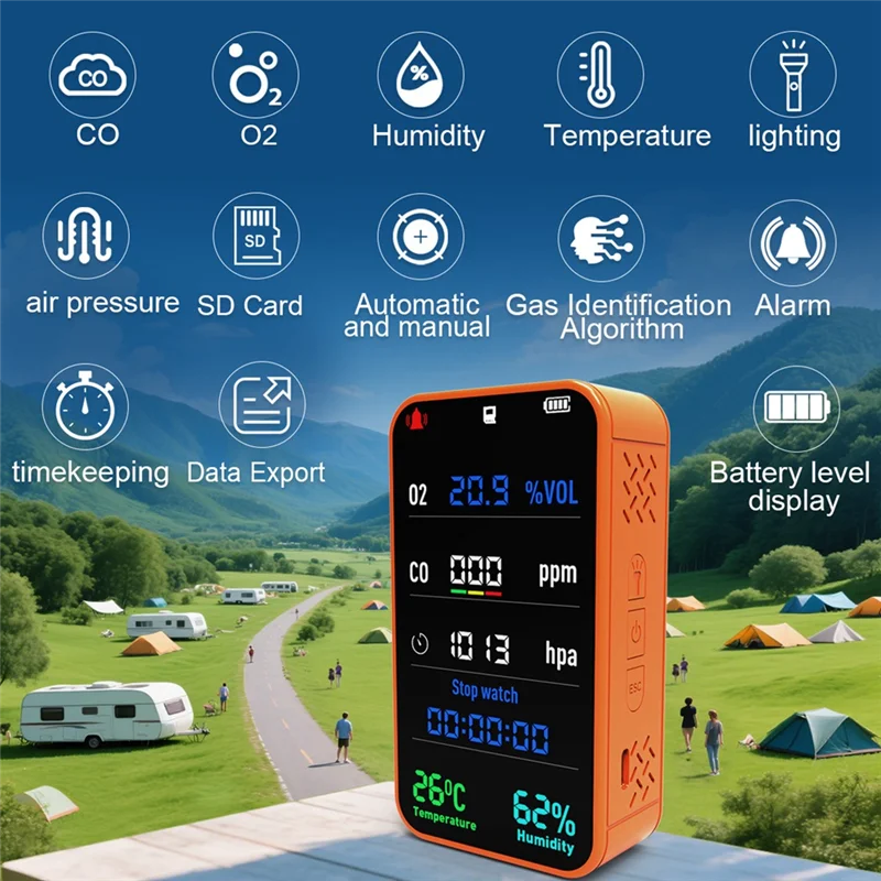 MOPHE-Tuya Smart Wifi Data Storage Oxygen Concentration Air Detector Outdoor Camping Carbon Monoxide Temper Humidity Meter