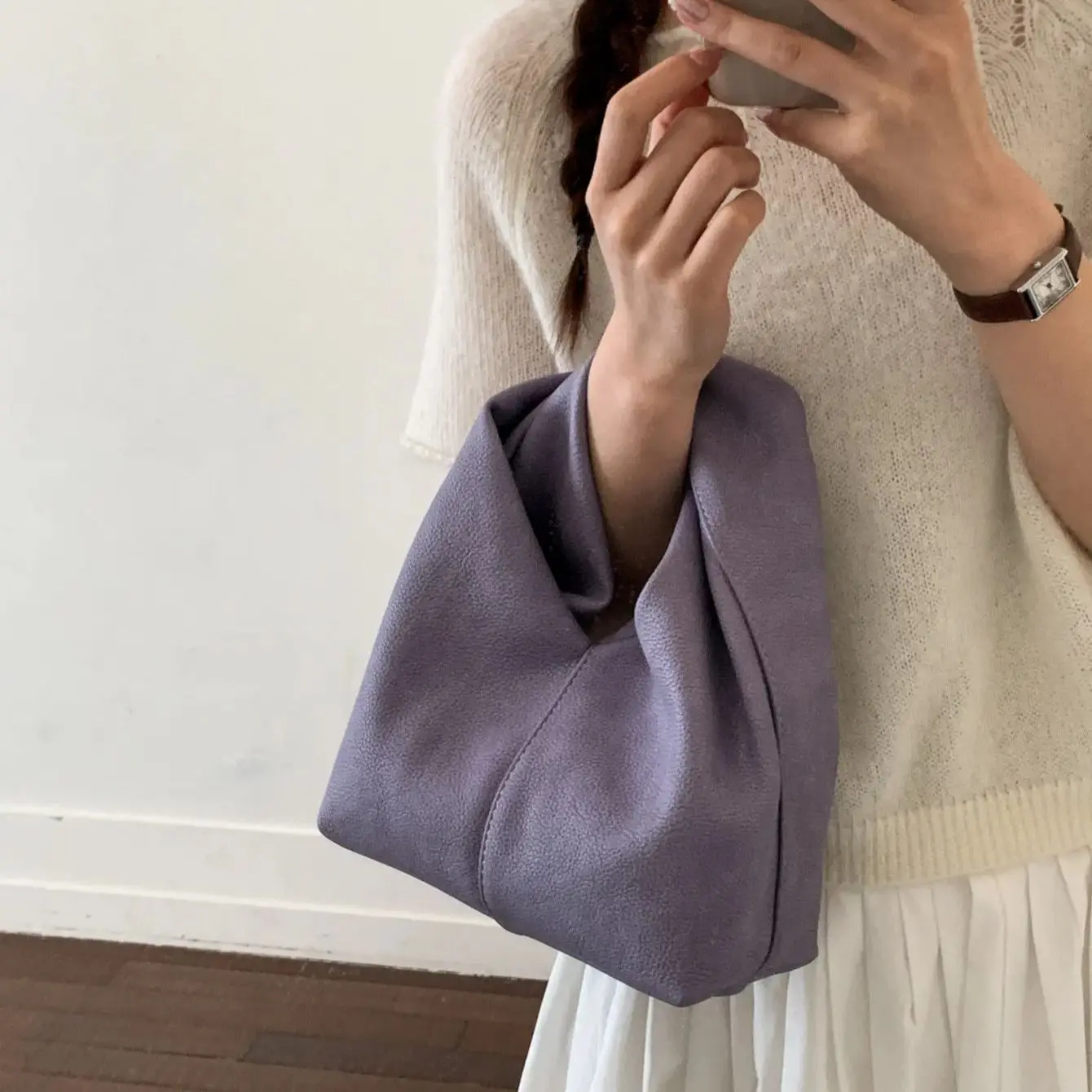 Bright Yellow Knotted Hobo Bag For Women Soft Fabric Wrist Bag Minimalist Casual Handbag For Daily Use Texture Leather Mini Bag