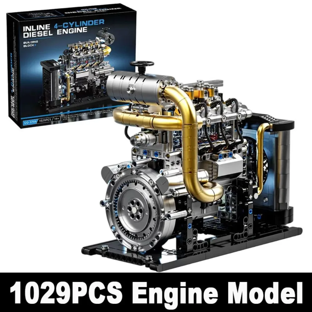 

GQ-3706 1029PCS Diesel Inline 4 Cylinder Engine Model Building Blocks MOC Mechanical Physics Science Assembly Toy Ornament Gift