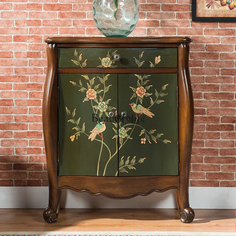 D33American retro painted side cabinet European living room bedroom against the wall Small cabinet length 67 width 33.5 height 7