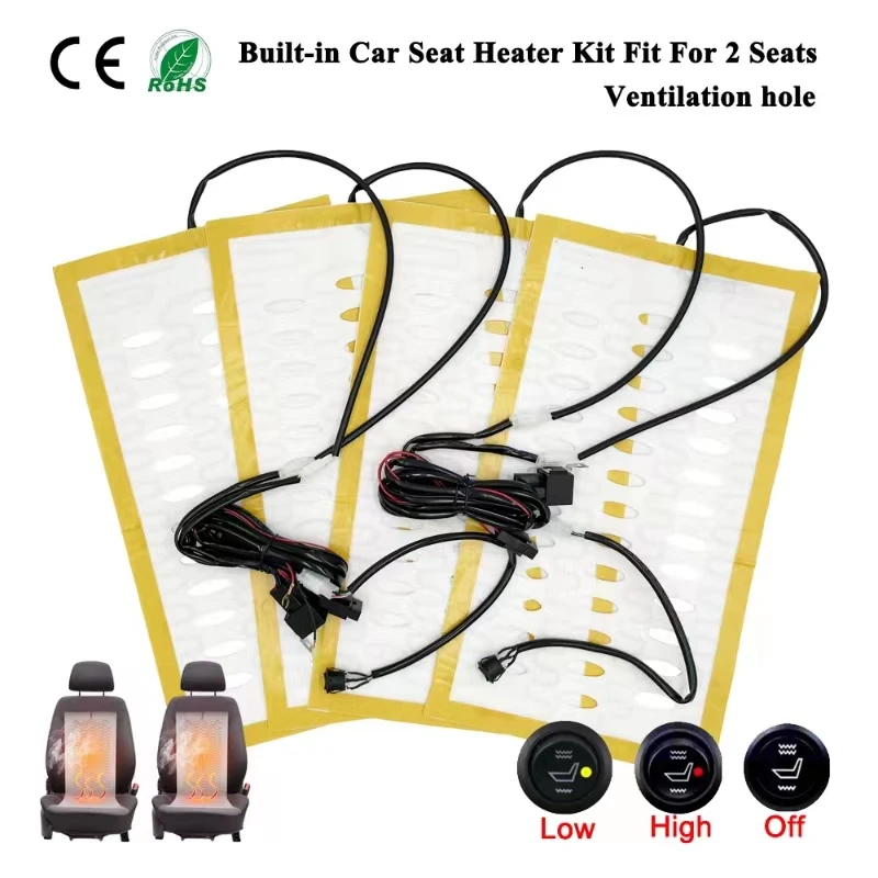

Universal 12V Built-in Car Seat Heater Kit Fit 2 Seats 27W Heating Pads Round Dual Control Switch System For Auto Seats