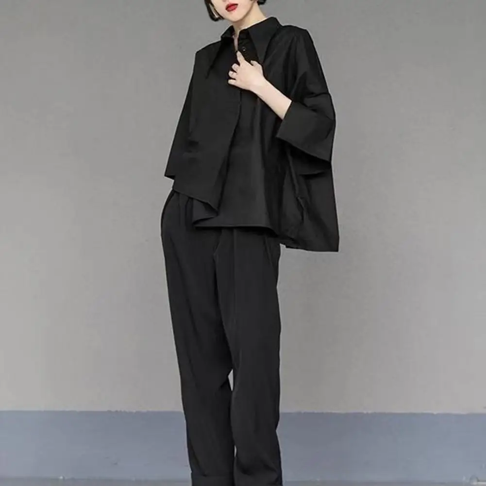 Y2L เสื้อสีดำชายเสื้อไม่สม่ำเสมอผู้ชายเสื้อเชิ้ตเสื้อแขนสั้นกระดุมแถวเดียวเสื้อเสื้อยาวสีขาวหล่อสำหรับผู้หญิงเสื้อเชิ้ตฤดูใบไม้ผลิฤดูร้อน