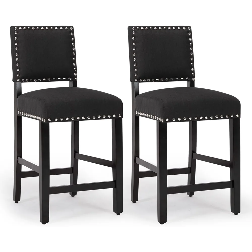 

Counter Height Barstools Linen Fabric Upholstered Counter Stool with Rubber Wood Legs Nailed Trim Bar Chair for Kitche